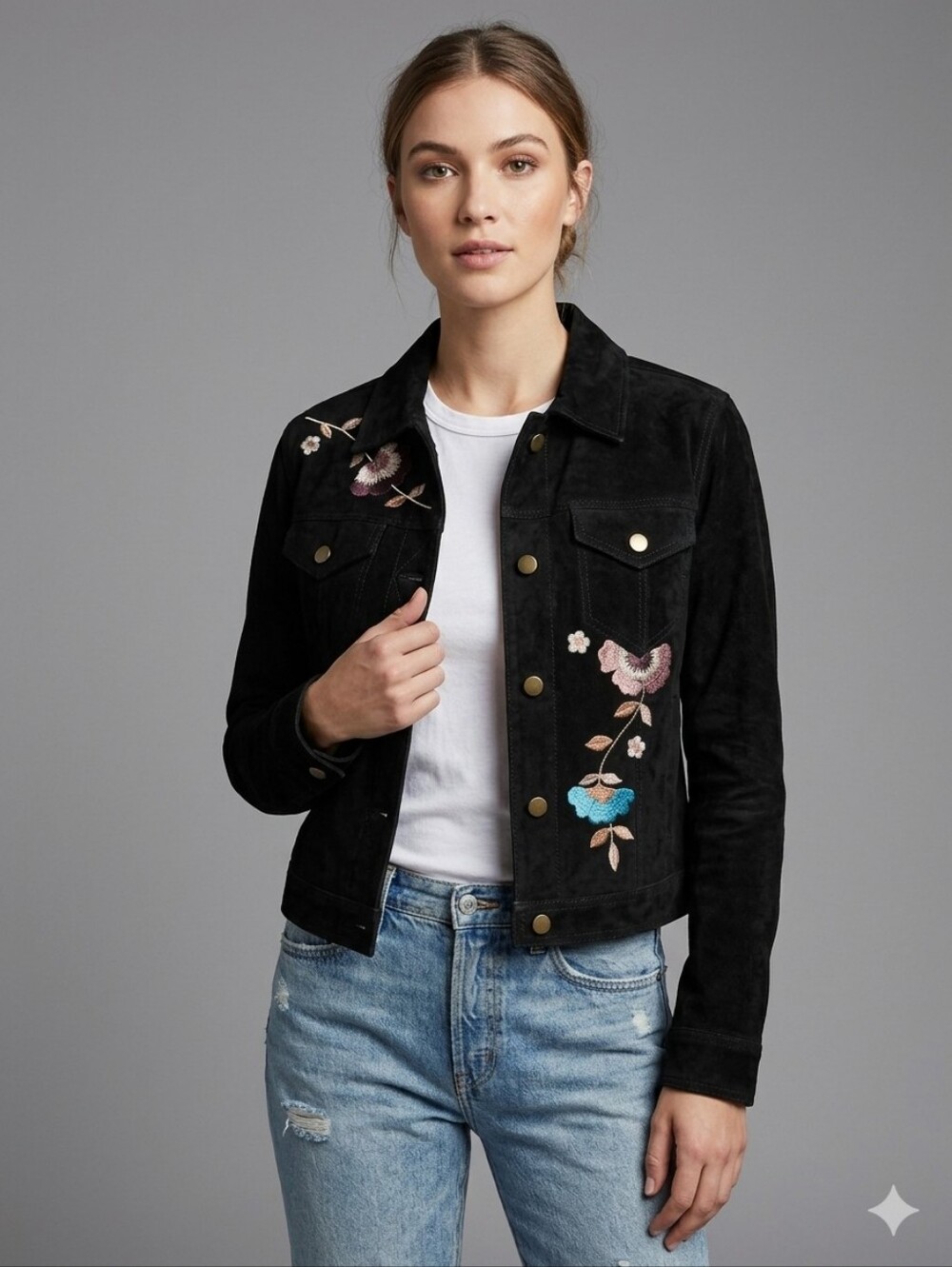 Brandon Thomas Black Leather with Floral Embroidery PTP 21